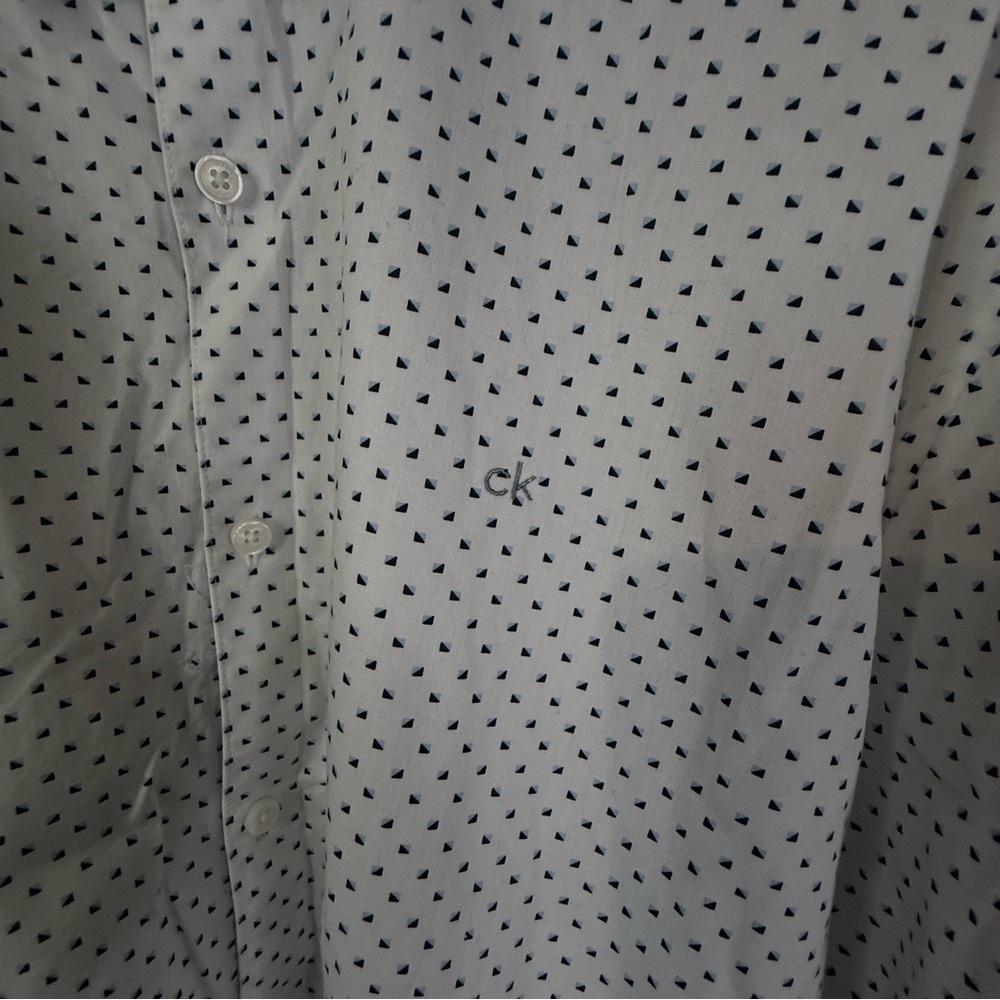 Calvin Klein Men’s Dress Shirt XXL White Blue Mini Geo Print Long Sleeve - Picture 6 of 12